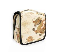 Yoogain Beauty case da viaggio con motivo nuvola, fiore giapponese, drago, beige, con gancio per appenderlo, borsa per il trucco con scomparti e manico