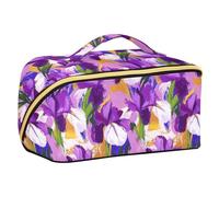 Yoogain Beauty case viola e bianco con fiori di iris con divisori elegante da appendere borsa da viaggio accessori da viaggio