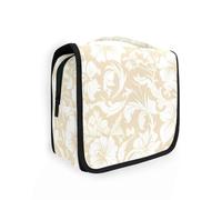 Yoogain Beige Silhouette Floral kit da toilette da viaggio con gancio per appendere Essentials borsa cosmetica impermeabile con scomparti e maniglia