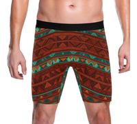 Yoogain Biancheria intima degli uomini del pugile degli uomini della gamba lunga, Tribal Boho A Righe Rosso Verde, XXL