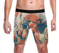 Yoogain Biancheria intima degli uomini del pugile della gamba lunga, Rosso Bianco Astratto Pattern, S