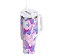 Yoogain Bicchiere da 1,18 ml con chiusura ermetica, riutilizzabile, per caffè caldo o caffè freddo, da 1180 ml, motivo: farfalle