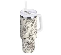 Yoogain Bicchiere da caffè in stile vittoriano con coperchio a forma di fiore con schizzo a mano, con coperchio, apertura larga, portatile, per sport, asilo nido, campeggio e altro