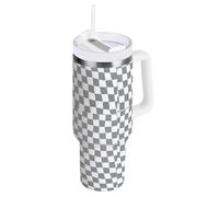 Yoogain Bicchiere isolante sottovuoto a quadri grigio e bianco con bottiglie d'acqua resistenti alle perdite, tazza da tè riutilizzabile con coperchio, regalo per donne, uomini, lui e lei