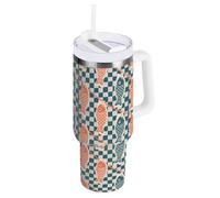 Yoogain Bicchiere sottovuoto blu con motivo pesci giapponesi da 1,18 l, con coperchio, bottiglia d'acqua a bocca larga, tazza da caffè per casa, ufficio o auto