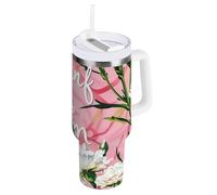 Yoogain Bicchiere termico sottovuoto con garofani bianchi rosa, bottiglia d'acqua in metallo riutilizzabile a prova di perdite, tazza da viaggio per casa, ufficio o auto