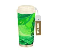 Yoogain Bicchieri da caffè da viaggio astratto con barca verde del mare con coperchi tazza da caffè in acciaio inossidabile tazza isolata per caldo e freddo 500 ml a prova di perdite