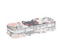 Yoogain Black Cats Sweet Clear Pencil Box Double Deck Penne Case Trasparente Hard per la scuola con scatto e coperchio