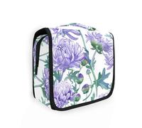 Yoogain Bloom Flower Chrysanthemum Lavender borsa da viaggio grande con gancio per appendere Kit da barba leggero con scomparti e manico