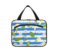 Yoogain Blu Bianco A Righe Calla Lily Daisy Flower appeso borsa da viaggio per gli uomini con gancio, designer essenziali borsa da viaggio articoli da toeletta per adulti palestra bolsa para