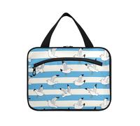 Yoogain Blu Bianco A Righe Gabbiano appeso cosmetici borse da viaggio con gancio, designer essenziali articoli da toeletta borsa per mamma lavoro cartera para maquillaje L, Gabbiano a righe bianche