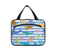 Yoogain Blu Bianco A Righe Sea Animal appeso borse trucco per le donne con gancio, designer necessità borsa cosmetica per mamma viaggio bolso para maquillaje de mujer L, Animale marino a strisce