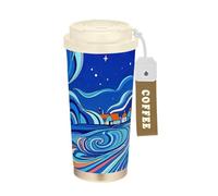 Yoogain Blue Magic Star and Moon - Bicchieri da caffè da viaggio con coperchio, in acciaio inox, isolati per bevande calde e fredde, 500 ml, a prova di perdite