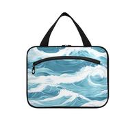Yoogain Blue Ocean Waves borse da appendere per le donne che viaggiano con gancio, borsa lavabile di design per il trucco per crociera viaggio vacanza cartera para maquillaje L, onde blu dell'oceano