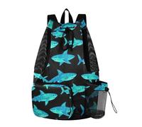 Yoogain Blue Sharks Ocean Black Beach - Borsa sportiva con coulisse, con tasche, separazione bagnata e asciutta