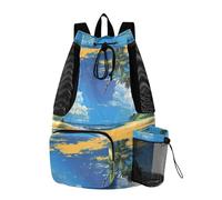 Yoogain Blue Sky Sea Coconut Trees Zaino con coulisse per nuoto palestra borsa con tasca per bottiglia d'acqua Cinch Back Sack impermeabile