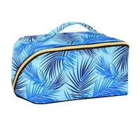 Yoogain Blue Summer Palm Leaves Cosmetic Bag con divisori Portabloiletry Bag per le donne con scomparti e maniglia