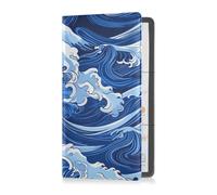 Yoogain Blue Wave Premium - Porta tessera di assicurazione per auto, in pelle, per documenti, carte, patente, Onda blu., 1 size