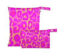 Yoogain Borsa a prova di disordine per palestra Confezione da 2 elementi essenziali da viaggio per bambini con manici per spiaggia (Neon Sundown Leopard Magenta)