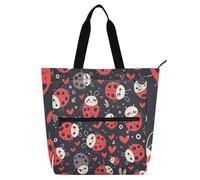 Yoogain Borsa a secchiello per bambini e bambine, con coccinelle, impermeabile, riutilizzabile, per scuola, shopping, spiaggia