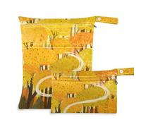 Yoogain Borsa asciutta bagnata lavabile 2 Pack essenziale da viaggio per volare con manici per pannolini per bambini (Foreste gialle autunnali House Art)