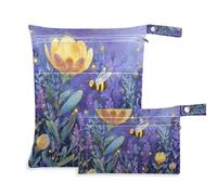 Yoogain Borsa asciutta impermeabile a prova di disordine Confezione da 2 elementi essenziali da viaggio per bambini con manici per l'asilo nido (Shining Night Bees)