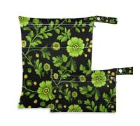 Yoogain Borsa bagnata con cerniera, confezione da 2 elementi essenziali da viaggio per volare con manici per la spiaggia (fiore verde fluorescente carnevale)