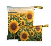 Yoogain Borsa bagnata grande a prova di disordine Confezione da 2 elementi essenziali da viaggio per volare con manici per viaggiare (girasoli gialli estivi)