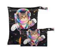 Yoogain Borsa con cerniera per costume da bagno Confezione da 2 borse bagnate per costume da bagno con manici per viaggi (Cartoon Cute Cat Astronaut)