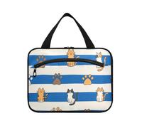 Yoogain Borsa cosmetica da viaggio da appendere a forma di zampa di gatto blu bianca con gancio, designer chic make up borse per gli elementi essenziali da viaggio per le donne toilette bolso para