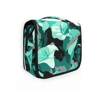 Yoogain Borsa cosmetica da viaggio in stile gotico Lily Mint Camouflage con gancio per appendere borse per trucco portatili con scomparti e maniglia