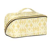 Yoogain Borsa cosmetica gialla pallida pura con la borsa cosmetica della chiusura lampo dei divisori per le donne verticale indipendente