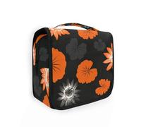 Yoogain Borsa da donna con ninfea Ghothic Water Lily nera e arancione con gancio per appenderla, borsa per cosmetici impermeabile con scomparti e manico