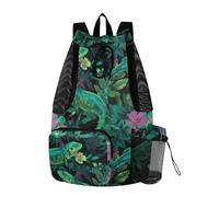 Yoogain Borsa da palestra con coulisse nera con lucertola tropicale lunare per uomo donna borsa da piscina con tasca per bottiglia d'acqua zaino da tirare impermeabile