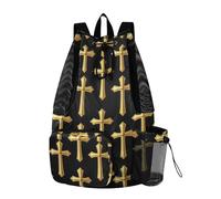 Yoogain Borsa da palestra da arrampicata con fondo nero con croci dorate, borsa da palestra con tasca per bottiglia d'acqua, borsa da nuoto impermeabile