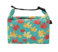 Yoogain Borsa da pranzo per bambini color turchese con foglie d'acero colorate borsa impermeabile per la preparazione della donna per il parco divertimenti