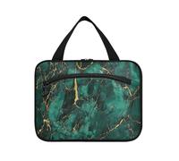 Yoogain Borsa da toilette da uomo con texture in marmo verdastro-oro con gancio, borsa cosmetica multifunzionale di design per le donne toilette bolso para maquillaje L, Texture marmo verdastro-oro