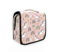 Yoogain Borsa da toilette da viaggio con unicorni dei cartoni animati arcobaleno rosa da appendere con gancio per appendere borsa portatile kit per gli uomini verticale autoportante