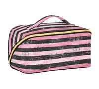 Yoogain Borsa da viaggio a righe orizzontali nere e rosa con divisori Borse Portablravel per le donne con scomparti e maniglia