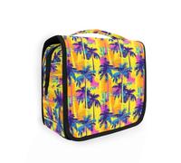 Yoogain Borsa da viaggio con palme dai colori vivaci per le donne con gancio per appendere Grande borsa per articoli da toeletta con scomparti e maniglia