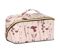 Yoogain Borsa da viaggio con sagome di fiori selvatici marrone pastello con divisori eleganti borse per il trucco per le donne verticale autoportante