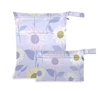 Yoogain Borsa impermeabile con cerniera, confezione da 2 elementi essenziali da viaggio per bambini con manici per l'asilo nido (Blu Ray Sunflower Pastel Purple)