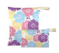 Yoogain Borsa impermeabile grande da viaggio, confezione da 2 pezzi, essenziale da viaggio per bambini, con manici per la spiaggia (viola Silhouette Fiore Blu)