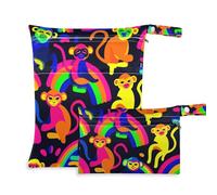 Yoogain Borsa impermeabile per costume da bagno bagnata, confezione da 2 borse per pannolini, oggetti essenziali con manici per palestra (Funky Zoo Monkeys Rainbow)