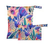 Yoogain Borsa impermeabile per costume da bagno, confezione da 2 pezzi essenziali da viaggio per volare con manici per yoga (illustrazione con fiori vibranti)