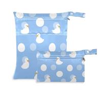 Yoogain Borsa impermeabile per il nuoto, confezione da 2 borse per pannolini, oggetti essenziali con manici per piscina (anatra stile gotico a pois celesti)