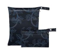 Yoogain Borsa impermeabile per il nuoto, confezione da 2 elementi essenziali da viaggio per volare con manici per yoga (motivo foglie blu e nere)