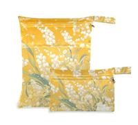 Yoogain Borsa impermeabile riutilizzabile 2 Pack Wet Bag per costume da bagno con manici per viaggio (Vintage Lily Of The Valley Yellow)