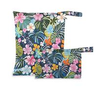 Yoogain Borsa impermeabile riutilizzabile 2 pezzi essenziali da viaggio per volare con manici per il bagno (fiori hawaiani estivi colorati)