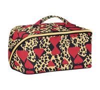 Yoogain Borsa per il trucco Texas Hold'em con stampa leopardata con divisori portatile grande borsa per il trucco con scomparti e manico